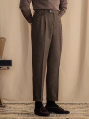 Hearujoy Italian Vintage Suit Pant For Men Autumn Winter Wool Herringbone Pattern Straight Trousers British Style Business Casual Pants