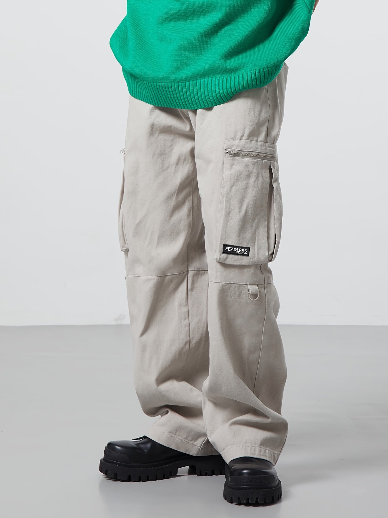 Hearujoy [1pc Men'S Loose-Fit Cargo Pants] Men'S Loose-Fit Cargo Pants, Polyester Solid Color Street Style, Regular Length, Non-Stretch Woven Fabric, with Multiple Pockets for All-Season Casual Wear