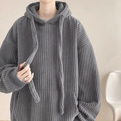 Hearujoy Big Drawstring Corduroy Hoodie For Men Autumn And Winter with Plush Thickened Loose hooded sweatshirt Fashion Vintage Tops Coat