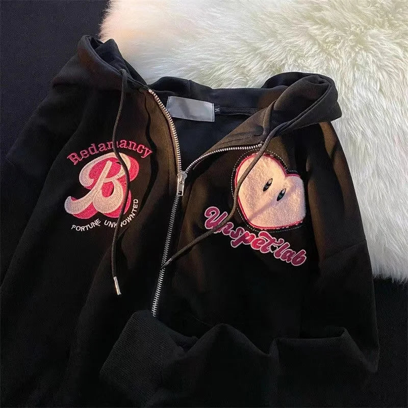 Hearujoy  90s Streetwear 2024 New Kawaii Zip Up Hoodie Women Y2K Oversized Harajuku Star Patchwork Sweatshirt Man Anime Hoodie Jacket Coat Streetwear