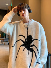 Hearujoy 1pc Men'S Casual Spider Jacquard Crew Neck Sweater - Polyester Knit Fabric, Medium Stretch, Loose Fit, Animal Pattern, Color Block Details, Fashion Essential for Fall/Winter