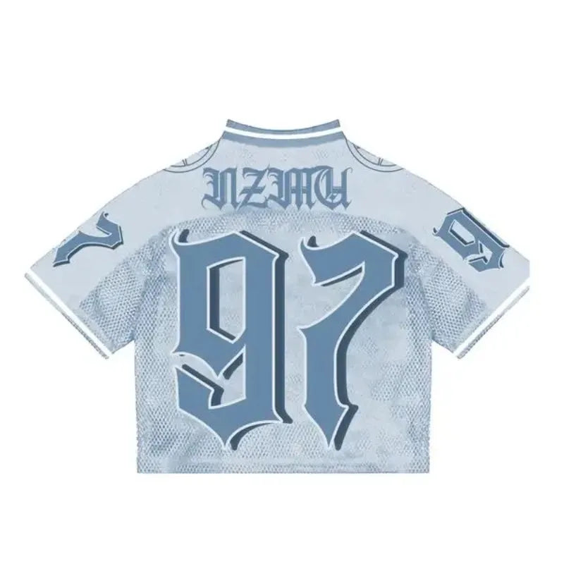 Hearujoy  American Gothic Rock Letters Oversized T-Shirt Men's Y2K Street Hip-Hop Harajuku Loose V-Neck Baseball Uniform Women's Top