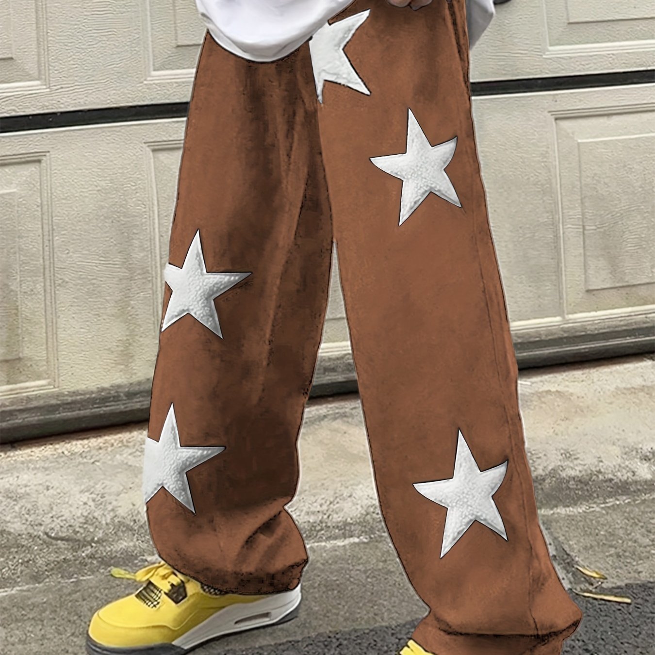 Hearujoy Men's Casual Loose Fit Drawstring Pants With Star Pattern Embroidered Design, Lightweight Comfy Pants For Sport And Casual Wear
