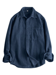 HEARUJOY  -  Men's Casual Corduroy Long Sleeve Shirt - Solid Color, Button Detail, Single Breasted, Loose Fit - Polyester 100%, Non-Stretch Fabric, 270gsm, Acetate Lining, Lapel Collar, Woven Placket, Weeke