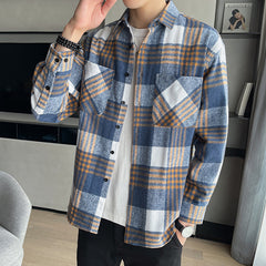 Hearujoy High Quality Vintage Mens Plaid Shirt Fall Long Sleeve Loose Casual Top Fashion Trend Streetwear Shirts Clothing For Men