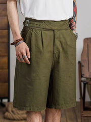Hearujoy Vintage Gurkha Shorts Men Safari Style High Waist Buckle Button Knee Length Naples Pants Summer Casual Loose Shorts High Quality
