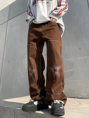 HEARUJOY  -  Five-pointed Star Pattern Loose Casual Trousers, Street Hip-hop Retro Style Fashion Leisure Pants