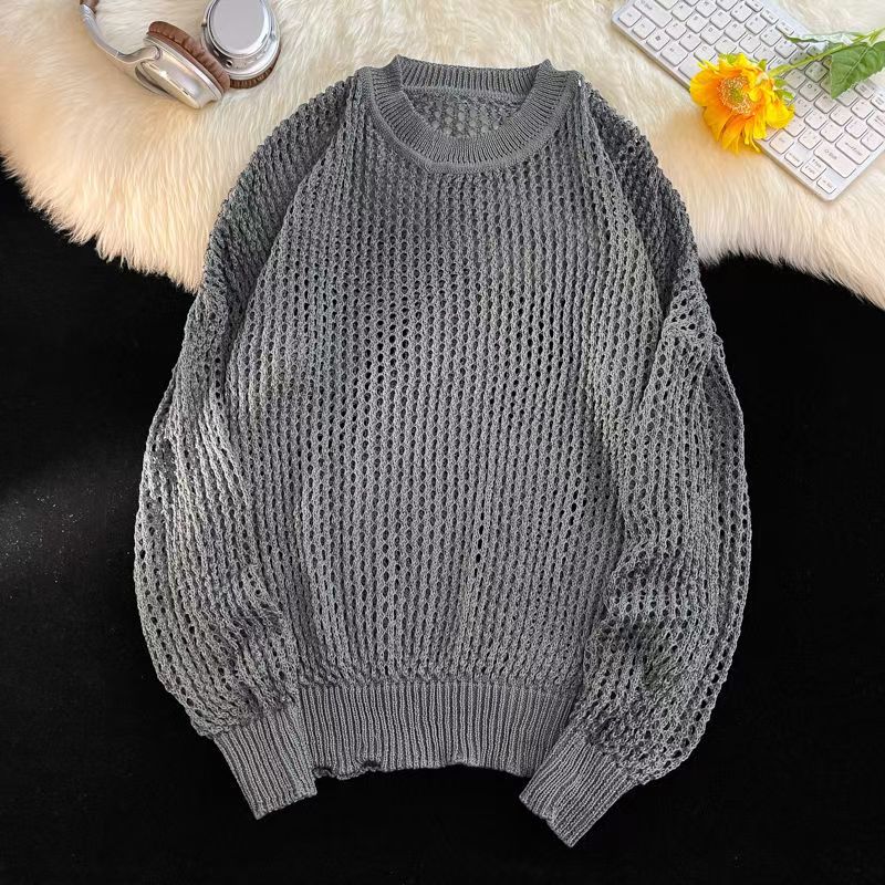 Hearujoy Hollow Hole Men Women knitted Tshirts High Street Fashion Loose Long Sleeved Top Autumn Sexy Mesh Knit Sweater Pullover Unisex