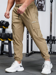 Hearujoy Men'S Casual Mid-Waist Polyester Sweatpants, Solid Color, Non-Stretch Fabric, Woven, Regular Fit with Pockets, Elastic Waist Drawstring Leg, 155g/m² - Versatile for Casual & Sports Use