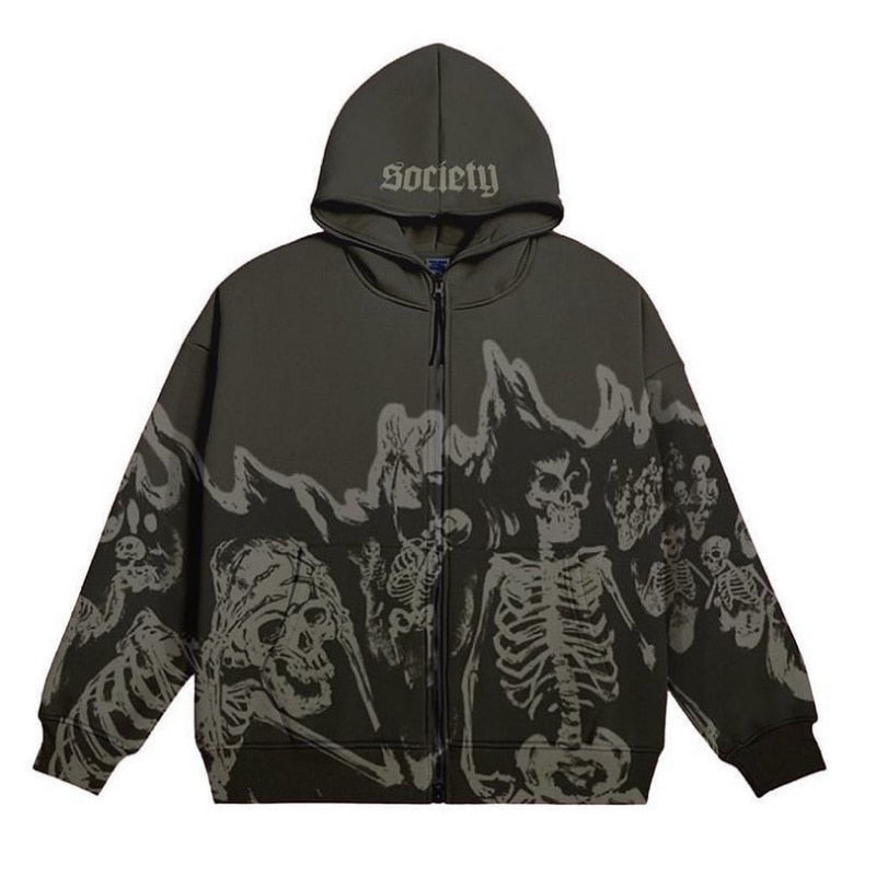 Hearujoy  Halloween Y2K Men Hoodies Fashion Star Print Zip Up Long Sleeve Oversized Hooded Sweatshirts Gothic Grunge Jacket Coat Harajuku Streetwear