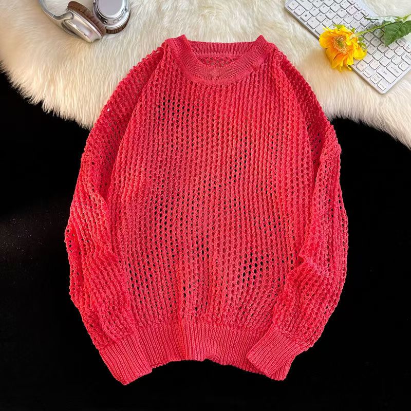 Hearujoy Hollow Hole Men Women knitted Tshirts High Street Fashion Loose Long Sleeved Top Autumn Sexy Mesh Knit Sweater Pullover Unisex