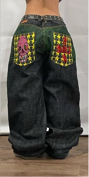 Hearujoy  Y2K Fashion American Baggy Jeans Oversized Pattern Printed High Waist Wide-leg Pants Harajuku Women Casual Slacks Streetwear