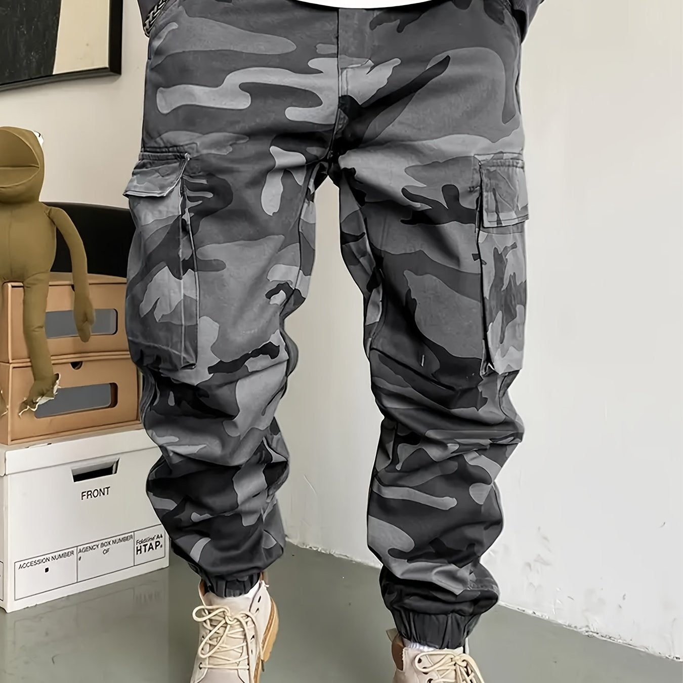 Hearujoy [All-Season Camo Cargo Pants] Men's Camo Cargo Pants - Comfort Fit with Multi-Pocket Design, Street Style Drawstring Waist, All-Season Wear