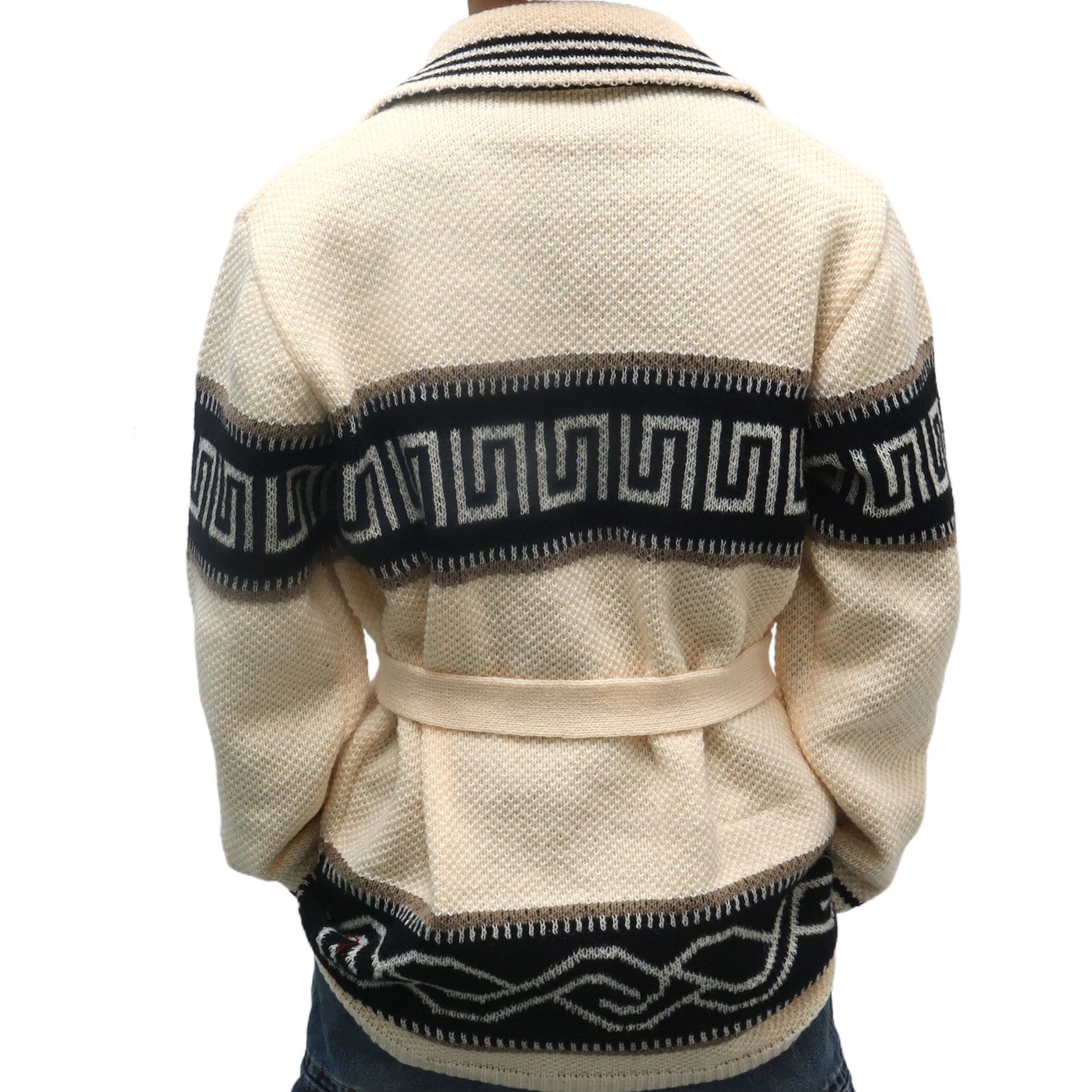 Hearujoy Autumn Winter Men Thicken Jacquard Knitted Cardigan Coat Vintage Turndown Collar With Waistband Thick Needle Sweater Streetwear