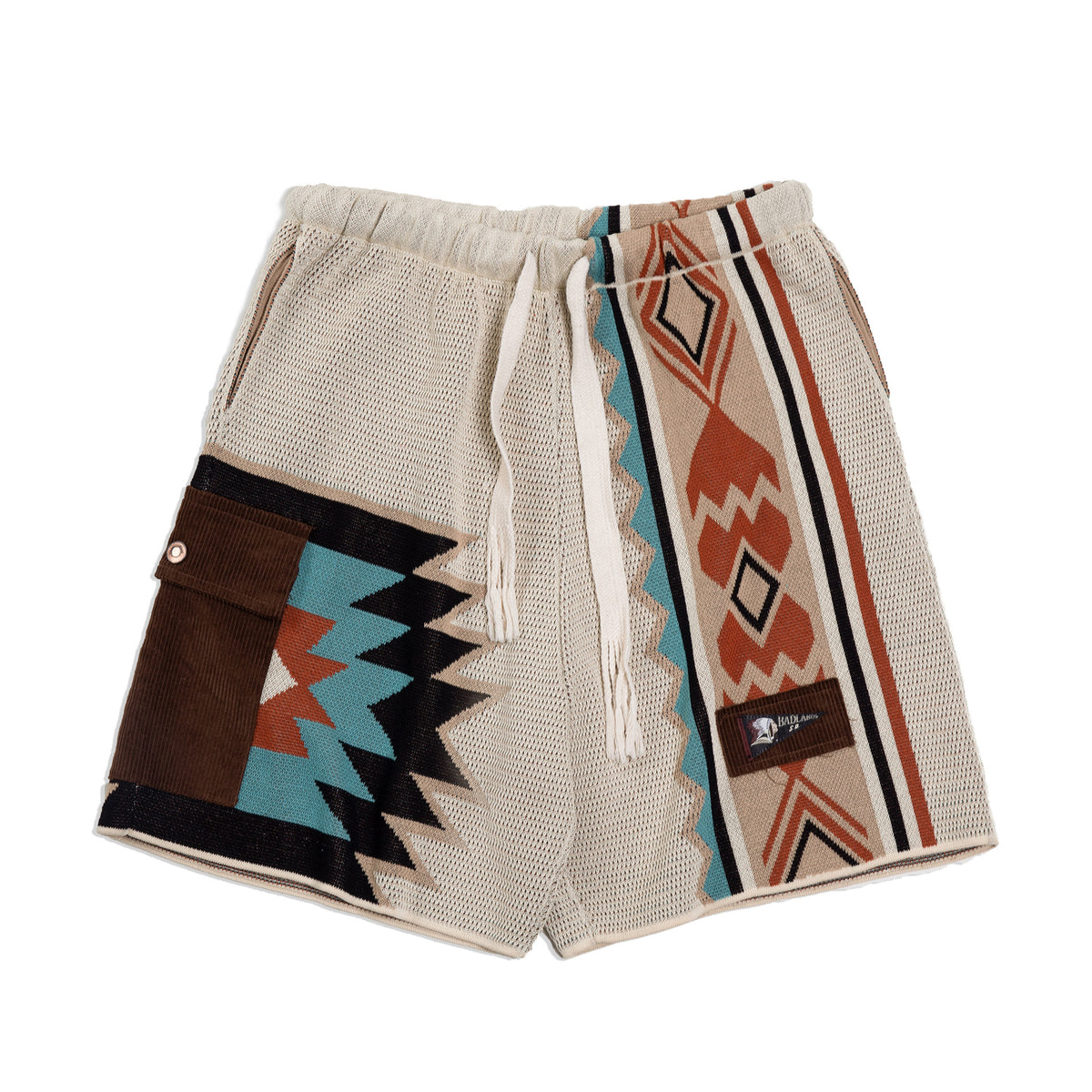 Hearujoy American Vintage Navajo Knit Shorts Summer Mens Ethnic Style Patchwork Pocket Short Trousers Summer Breathable Loose Shorts
