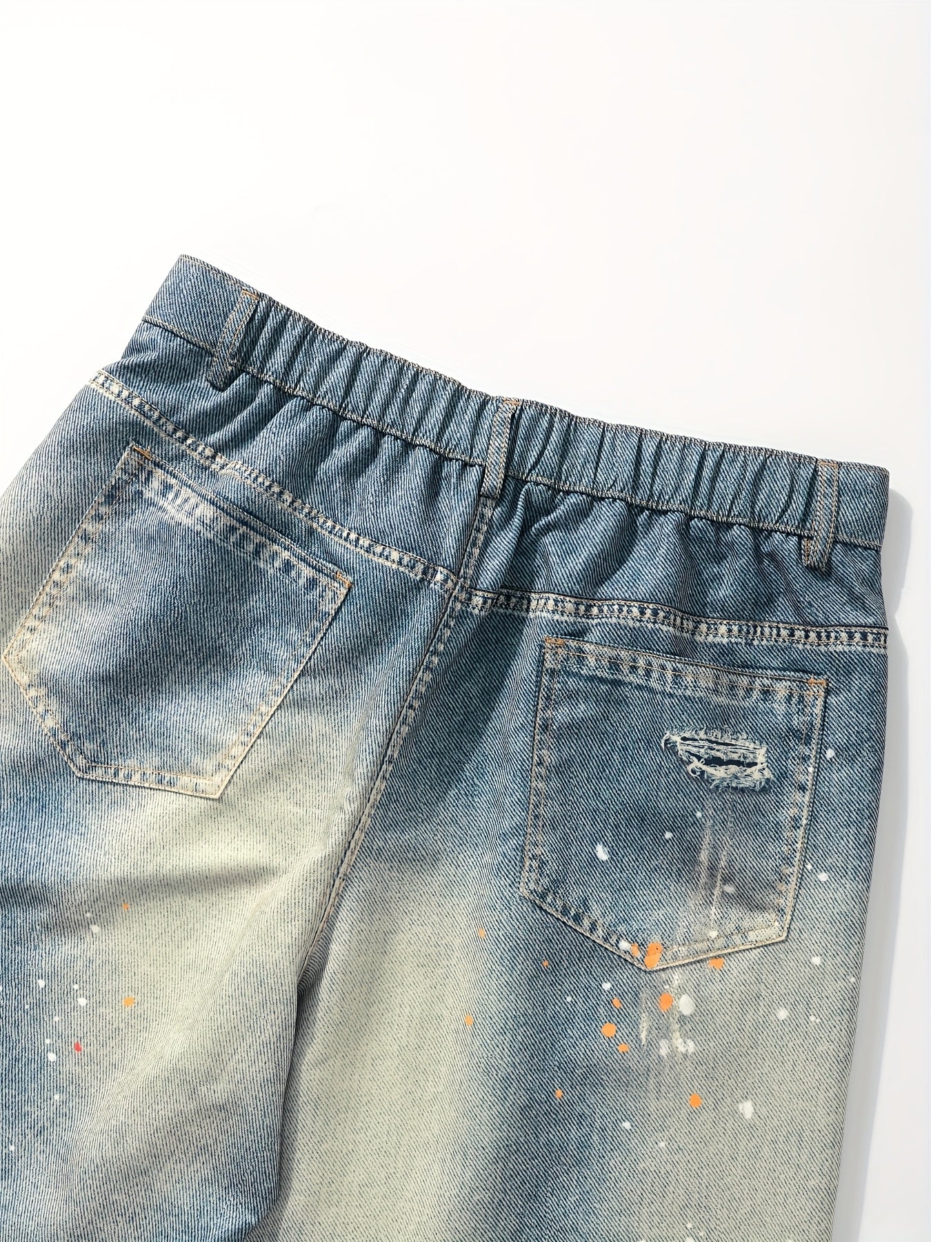 Hearujoy 1pc Unisex High-Waisted Geometric Print Faux Denim Pants - Polyester, Loose Fit, Non-Stretch, Pockets, Regular Length for Daily Leisure Wear