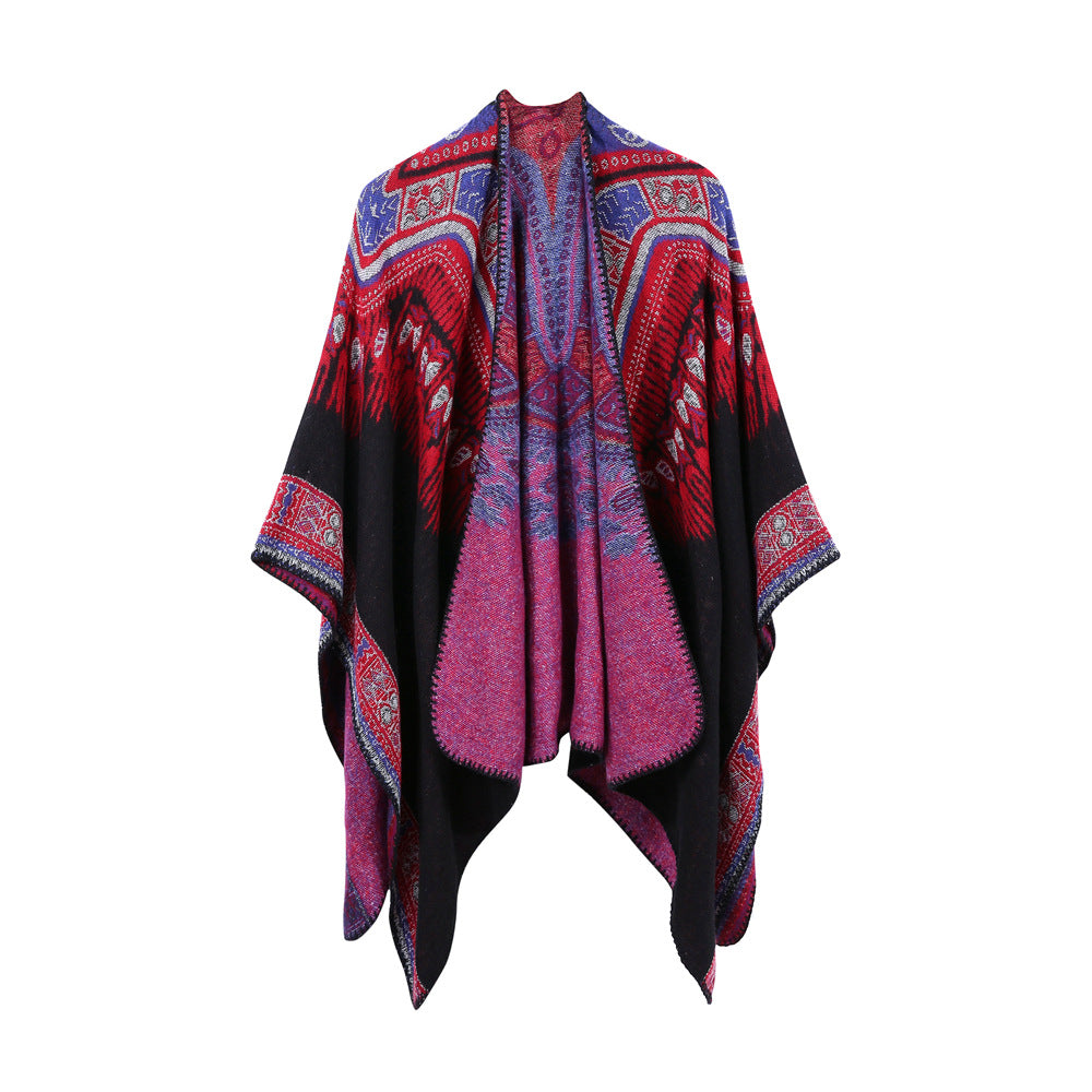 Hearujoy Ethnic Style Slit Thick Shawl Men Travel Photography Warm Scarf Vintage Poncho Fashion Cape Outwear Cloak Streetwear Unisex