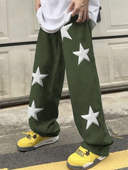 Hearujoy Men's Casual Loose Fit Drawstring Pants With Star Pattern Embroidered Design, Lightweight Comfy Pants For Sport And Casual Wear