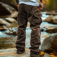 Hearujoy American Vintage Corduroy Pants For Men Foot Elastic Windproof Design Big Pocket Cargo Pant  Autumn Winter Casual Loose Trousers