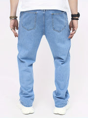 Hearujoy Men'S High Street Style Loose Fit Faux Denim Faux Denim, Wide Leg, Non-Stretch Cotton Blend, Solid Color, Regular Length, with Butterfly Print, for All-Season Wear