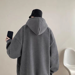 Hearujoy Big Drawstring Corduroy Hoodie For Men Autumn And Winter with Plush Thickened Loose hooded sweatshirt Fashion Vintage Tops Coat