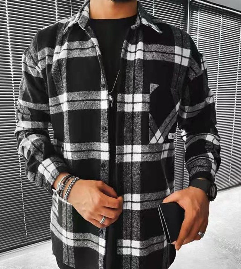 Hearujoy Vintage Men Plaid Shirt Oversize Fashion Loose Long sleeved Cardigan  Tops Spring Autumn Casual Shirts Streetwear For Mens
