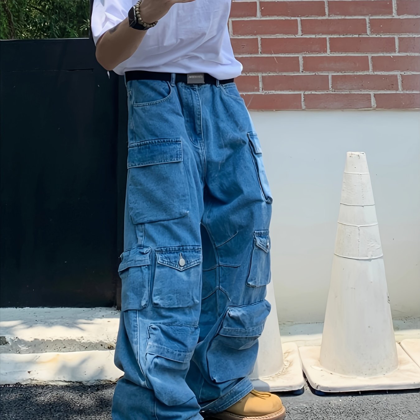 Hearujoy Baggy Cargo Pants For Womens Mens Y2K Loose Low Rise Wide Leg Jeans Harajuku Streetwear Clothes