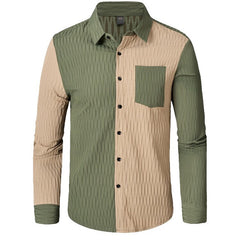Hearujoy American Vintage Men Patchwork Shirt Pleated Long Sleeved Loose Oversized Top Fall Fashion Casual Cotton Shirts Streetwear