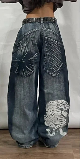 Hearujoy  Y2K Fashion American Baggy Jeans Oversized Pattern Printed High Waist Wide-leg Pants Harajuku Women Casual Slacks Streetwear
