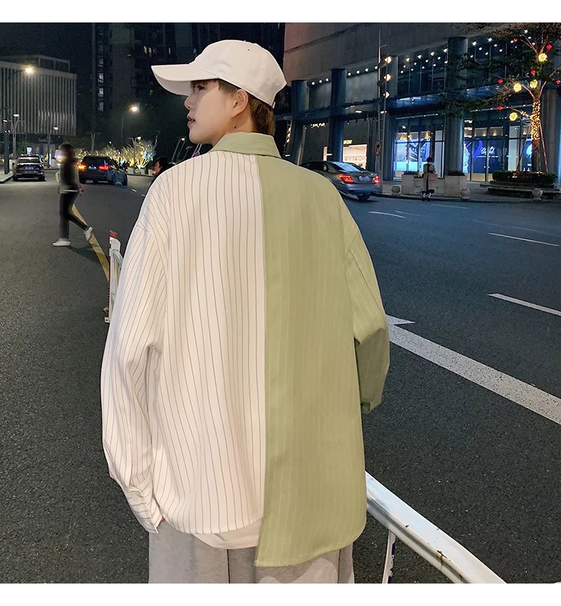 Hearujoy Fashion Men Irregular Patchwork Striped Shirt Loose Long Sleeve Tops Spring Autumn Trend Streetwear Handsome Youth Shirts Male