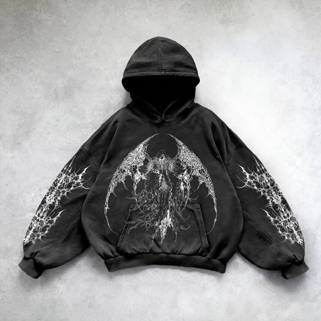 Hearujoy  Men Street Vintage High Street Hooded Sweatshirt Casual and Comfortable for All Seasons Plus Size Loose Print Y2k Punk Style