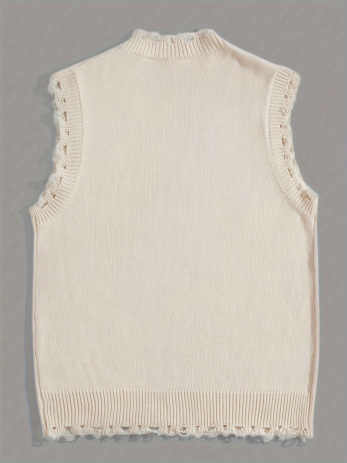 Hearujoy Stylish Men's Brown Knit Sweater Vest with Skull Print - Casual V-Neck, Sleeveless Pullover with Raw Hem Detail, Perfect for Summer