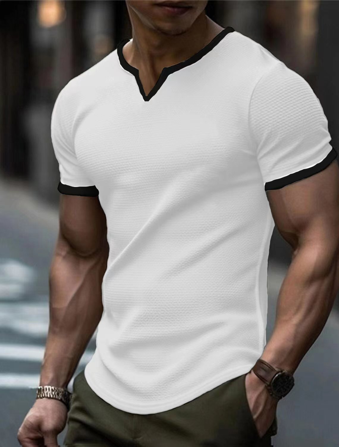Hearujoy Vintage Loose Short Sleeve T Shirt For Men Summer Patchwork Peach Blossom Bug Casual Tops Solid Color Sports T-Shirts Clothing