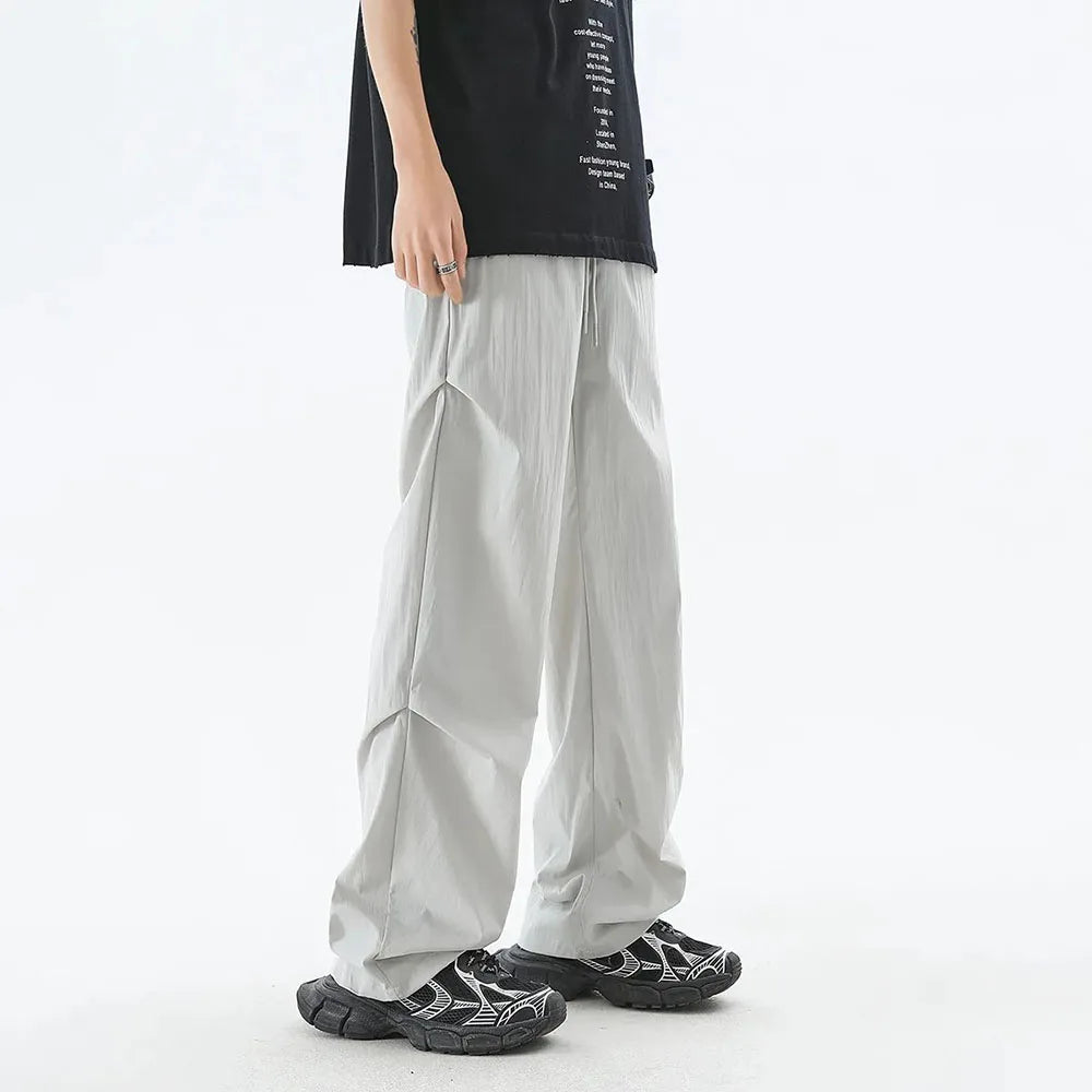 Hearujoy New Summer Casual Trousers Loose Straight Cool Ice Silk Quick-drying Trousers Versatile Drapey Parachute Trousers Couples