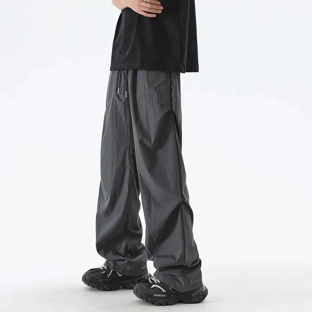 Hearujoy New Summer Casual Trousers Loose Straight Cool Ice Silk Quick-drying Trousers Versatile Drapey Parachute Trousers Couples