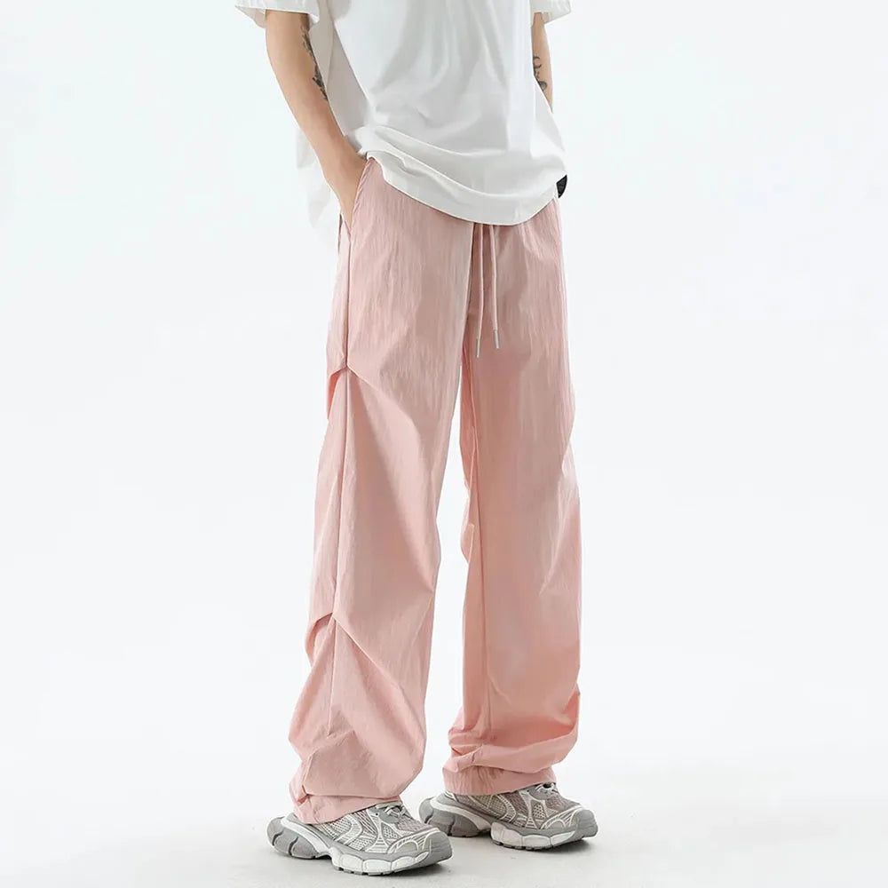 Hearujoy New Summer Casual Trousers Loose Straight Cool Ice Silk Quick-drying Trousers Versatile Drapey Parachute Trousers Couples