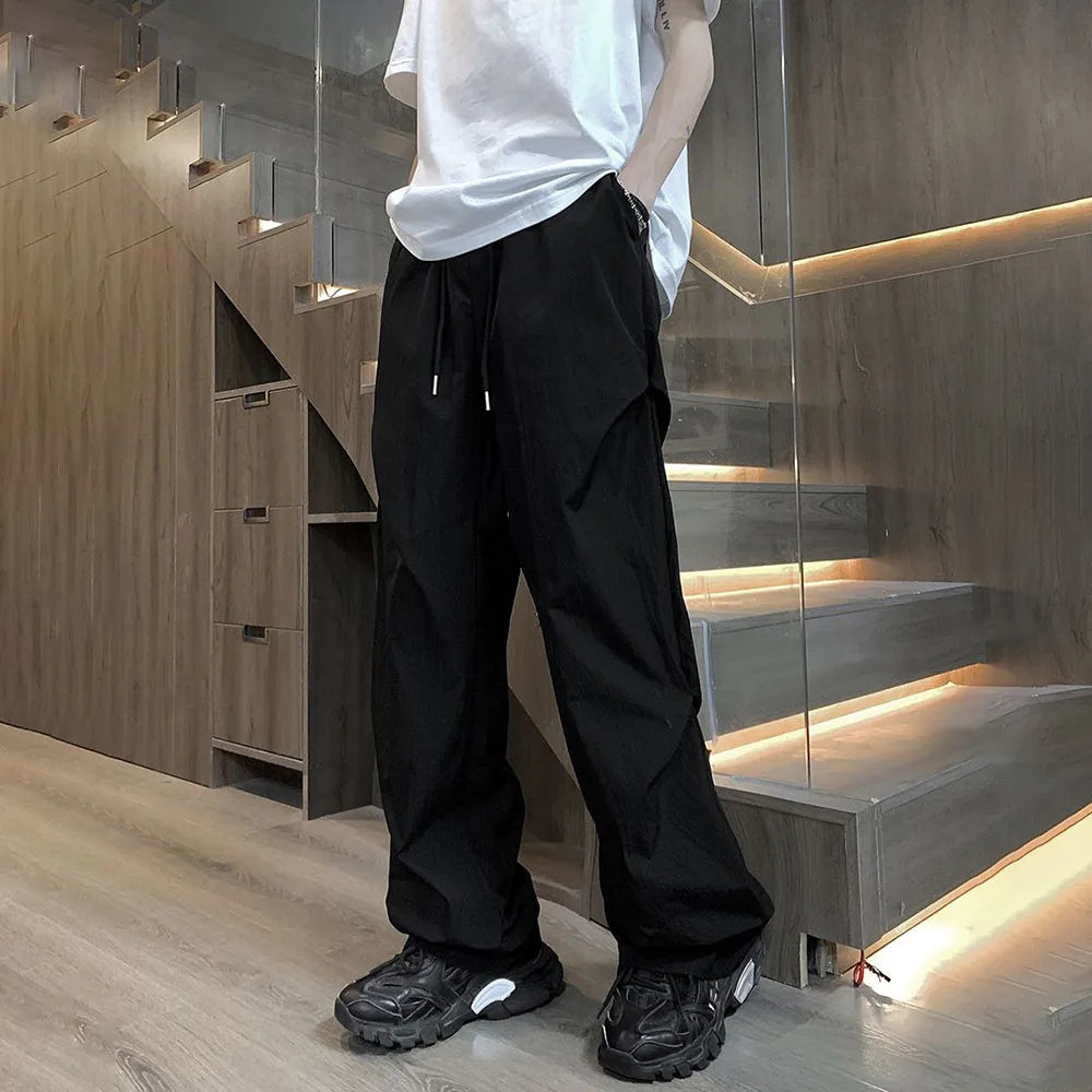 Hearujoy New Summer Casual Trousers Loose Straight Cool Ice Silk Quick-drying Trousers Versatile Drapey Parachute Trousers Couples