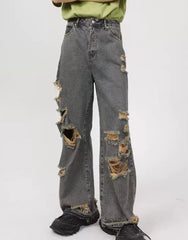 Hearujoy Punk Men's Damage Baggy Jeans