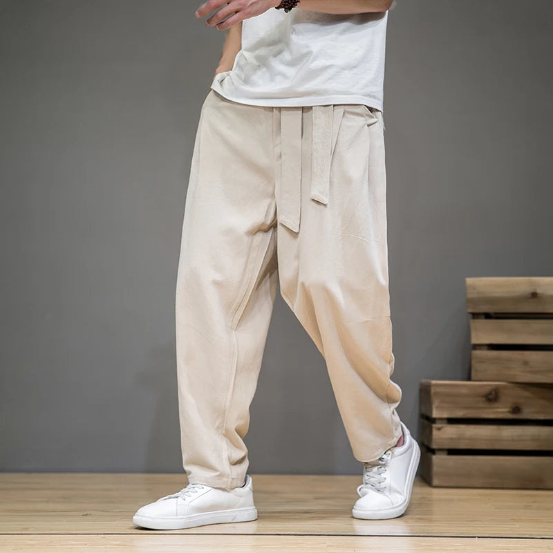 Hearujoy Spring Cotton Linen Pants Men Elastic Waist Casual Harem Pant Loose Sweatpants Traditional Chinese Trousers pantalons homme