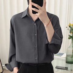 Hearujoy Korean Fashion Four Seasons Ice Silk Men Shirt High Quality Button Long Sleeve Casual Solid Color Loose Men's Dress Shirt