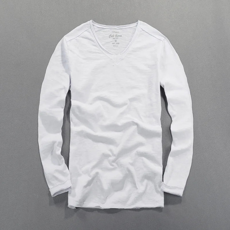 HEARUJOY  -  Fashionable Bamboo Cotton Long Sleeve Vintage T-shirts Men Casual Thin Tops Tees Comfortable Tshirt Distressed T-shirt