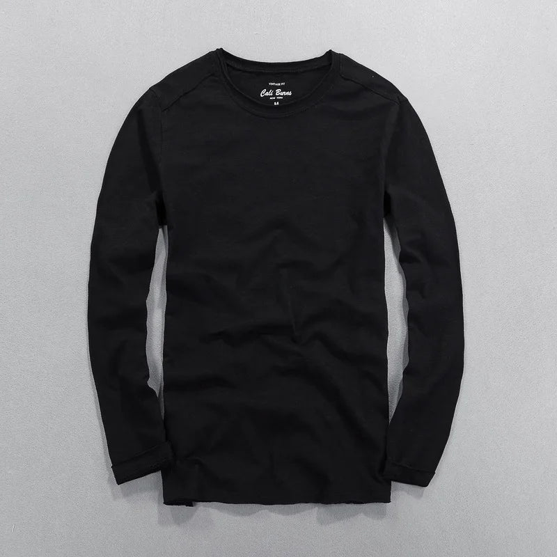 HEARUJOY  -  Fashionable Bamboo Cotton Long Sleeve Vintage T-shirts Men Casual Thin Tops Tees Comfortable Tshirt Distressed T-shirt