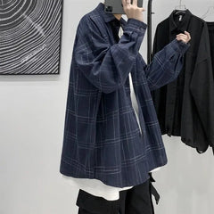 Hearujoy Japanese Fashion Spring Plaid Shirt Men Long Sleeve Handsome All-match Casual Loose Summer Oversized Vintage Harajuku Shirt