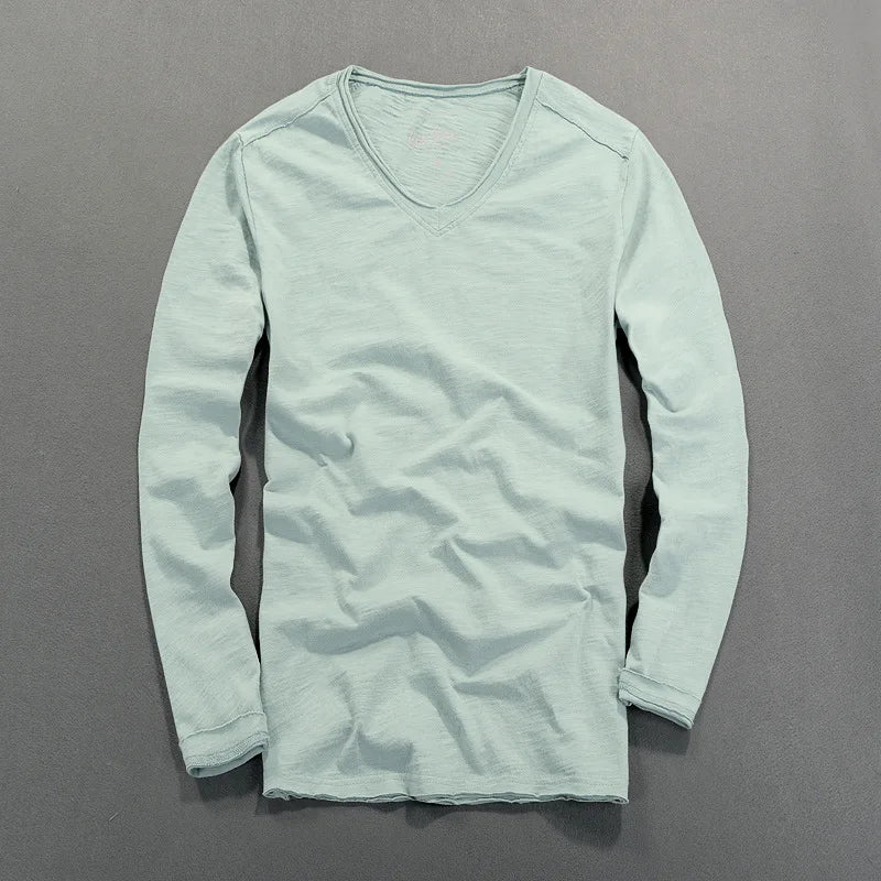 HEARUJOY  -  Fashionable Bamboo Cotton Long Sleeve Vintage T-shirts Men Casual Thin Tops Tees Comfortable Tshirt Distressed T-shirt