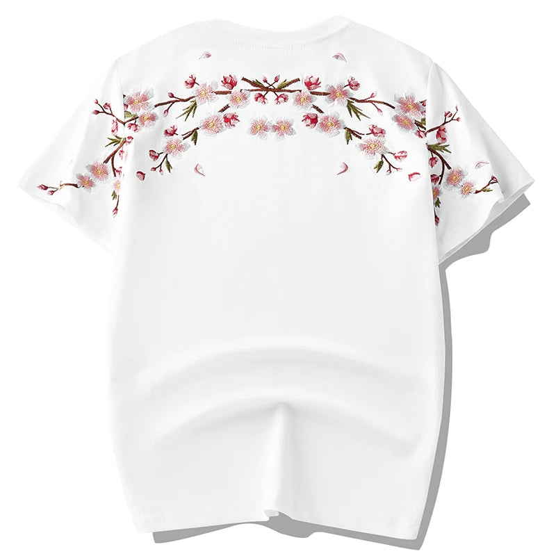 HEARUJOY  -  Embroidery T Shirt Men Women Flower Loose Casual T Shirt Summer Cotton Hip Hop Tee Tops Short Sleeve Male Harajuku Streetwear