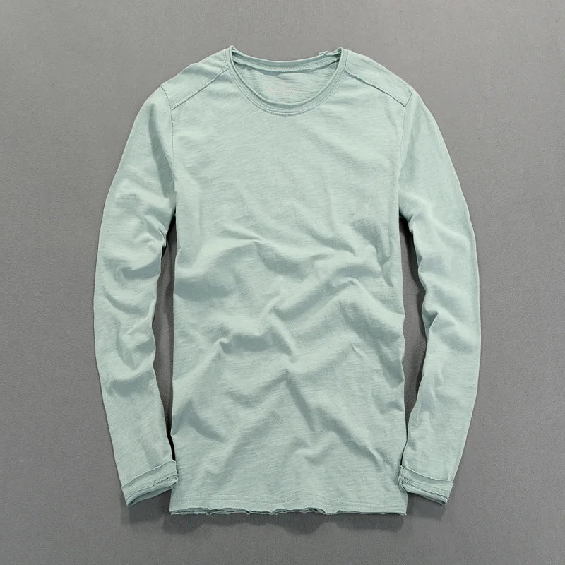 HEARUJOY  -  Fashionable Bamboo Cotton Long Sleeve Vintage T-shirts Men Casual Thin Tops Tees Comfortable Tshirt Distressed T-shirt