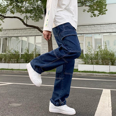 Hearujoy Men Wide Leg Jeans Hip Hop Casual Men's Straight Baggy Denim Pants Streetwear Skateboard Pant Neutral Trousers Plus Size S-5XL