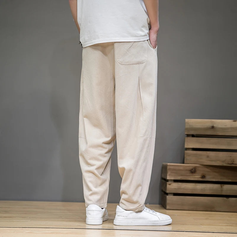 Hearujoy Spring Cotton Linen Pants Men Elastic Waist Casual Harem Pant Loose Sweatpants Traditional Chinese Trousers pantalons homme