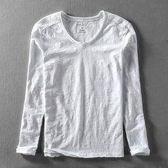 HEARUJOY  -  Fashionable Bamboo Cotton Long Sleeve Vintage T-shirts Men Casual Thin Tops Tees Comfortable Tshirt Distressed T-shirt
