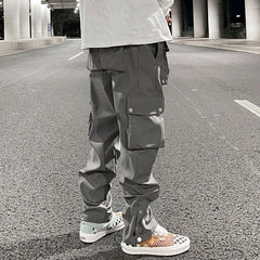 Hearujoy High Street Multi-pocket Casual Trousers for Men and Women Side Breasted Drawstring Cargo Pants Harajuku Solid Loose Pants